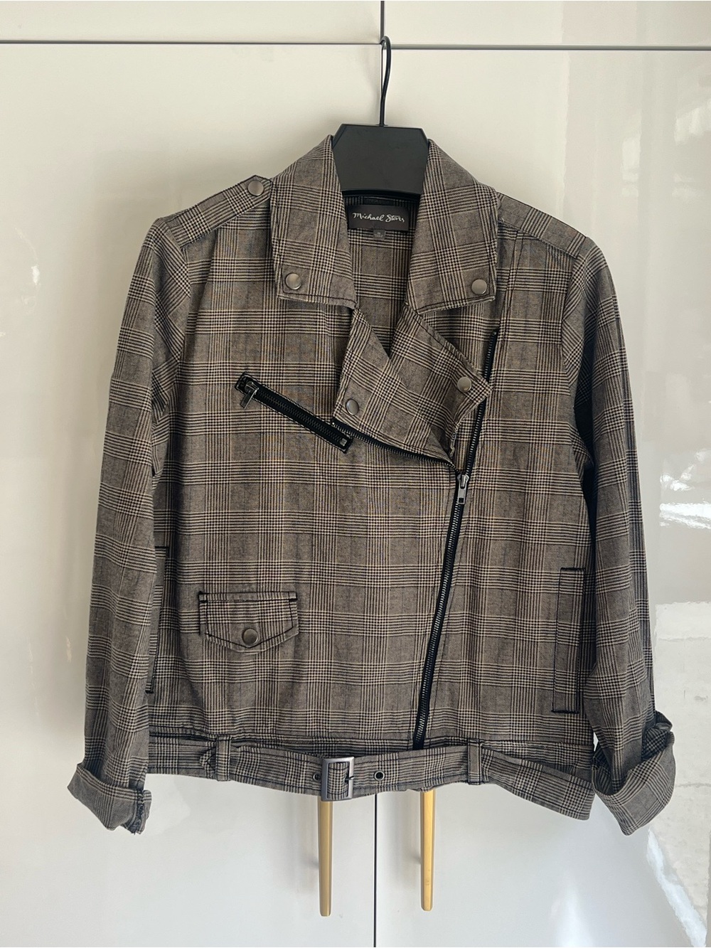 Michael Stars Gray Plaid Moto Jacket